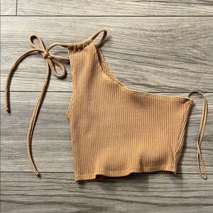 Aerie Tan Ribbed One-Shoulder Top
